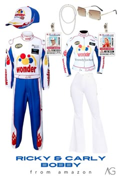 a man and woman dressed up in racing gear