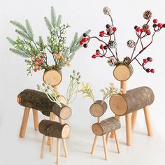 "Small Wooden Reindeer Figures" Little Figures, Wood Reindeer, Reindeer Figure, Wooden Tv Cabinet, Wooden Reindeer, Deer Ornament, Family Of 4, Warm Christmas, Wooden Animals