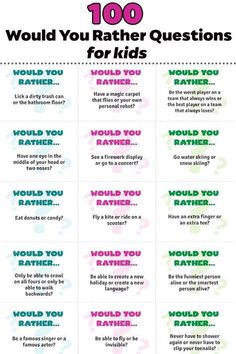 a poster with the words 100 would you rather know what to do for kids?