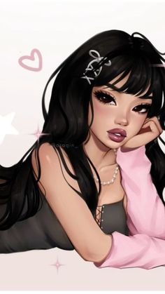 a drawing of a woman with long black hair