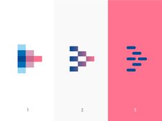 three different colored squares with numbers on them in the middle one is blue, pink and white