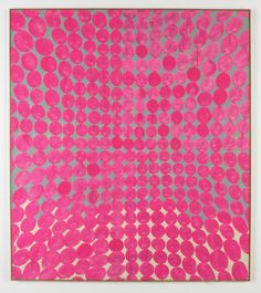 an abstract painting with pink and green circles