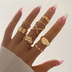 Rings Set Stacked Rings Aesthetic, Gold Stackable Rings, Thick Rings, Fashion Ring Set, Pave Setting Ring, Stacked Rings, Rings Aesthetic, Stackable Ring Sets, Thick Ring