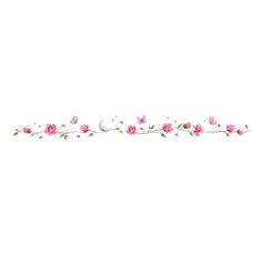 pink flowers and butterflies on a white background