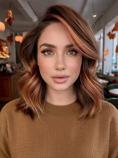 31 Magnificent Fall Highlights for Brunettes to Rock in 2024 Subtle Fall Hair Color For Brunettes, Hair Colour Short Hair Brown, Warm Red Highlights In Brown Hair, Fall Hair Medium Length Brown, Warm Fall Highlights, Honey Almond Hair Color, Autumn Hair Short, Autumn Hair Highlights, Natural Fall Hair Color