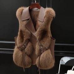 SPECIFICATIONS Season: Autumn/Winter Material: POLYESTER Decoration: Button Decoration: Fur Pattern Type: Solid Style: Casual Main Stuffing: no stuffing Fur Vest Women, Fur Jacket Women, Fox Fur Vest, Fur Decor, Fox Fur Jacket, Leather Outerwear, Fur Coats Women, Vest Coat, Sleeveless Jacket