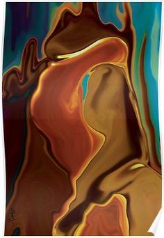 an abstract painting of a woman's torso in brown, orange and blue colors