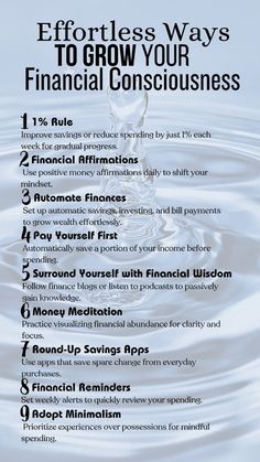 a poster with the words effort ways to grow your financial consciousness in black and white