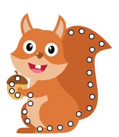 a cartoon squirrel holding an acorn in its paws with dots on it's tail