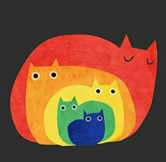 an art print with three cats on it