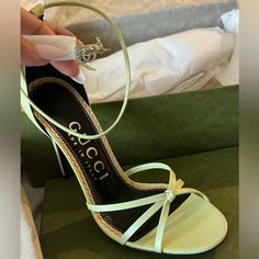 Style 748867 Aaa0p 1000 A Classic Silhouette, The Heeled Sandal Is Presented For The Latest Gucci Collection In Pistachio Green Leather. Minimal Silhouettes Enhance Elegant Looks, With A Sophisticated Touch. Heel Height 4.5” Super Comfortable I Have In 2 Othet Colors Lv Heels, Brothers Wedding, Gucci Collection, Strappy High Heels Sandals, Gucci Heels, Emerald Green Dresses, Green Sandals, Light Green Color, Shoes Gucci