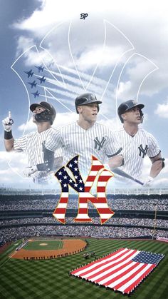 two baseball players standing in front of an american flag