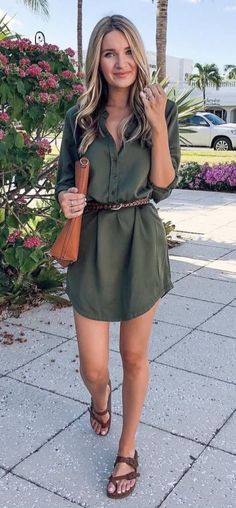 Safari Style Addiction Shirt Dress Plus Belt Plus Bag Plus Sandals Cute Summer Outfits For Women, Cozy Dress Outfit, Summer Outfits For Women, Cool Summer Outfits, Safari Style, Outfits For Women, Shirt Dresses, Feminine Outfit, Cute Summer Outfits