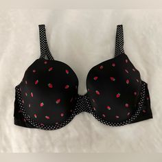 Victoria’s Secret Lightly Lined Black Strawberry Bra. Brand New With Tags, Smoke Free Home. Size 38d Strawberry Bra, Black Strawberry, Women's Intimates, Victoria’s Secret, Black Red, Victoria's Secret, Black And Red, Brand New, Bra