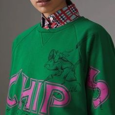 Burberry | Tops | Fish And Chips Print Cotton Sweatshirt In Pigment Green | Poshmark Burberry Tops, Sweatshirt Short Sleeve, Fish And Chips, Oversized Fits, Printed Cotton, Burberry, Chips, Fish, Sweatshirts Hoodie