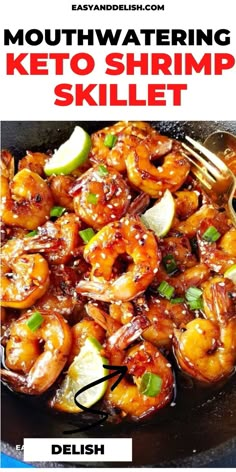 the recipe for keto shrimp skillet is shown