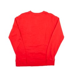 Item is in used condition. Small marking to sleeve. >Size: M >Armpit To Armpit: 20" >Armpit To Cuff: 20" >Collar To Hem: 27" Red Crew Neck Sweater With Ribbed Cuffs, Red Crew Neck Sweatshirt With Graphic Print, Red Crew Neck Sweatshirt With Ribbed Cuffs, Red Crew Neck Top With Ribbed Cuffs, Red Crew Neck Tops For Winter, Red Sporty Crew Neck T-shirt, Red Crew Neck Sporty Sweatshirt, Red Crew Neck Sweatshirt Sporty Style, Red Sporty Crew Neck Sweatshirt