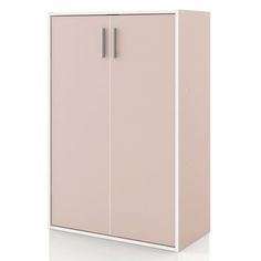 a white and pink cabinet with two doors