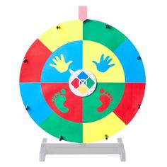 a colorful spinning toy with hands and feet on it