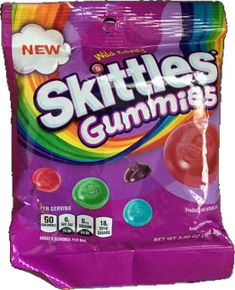 skittles gummy candy bag on white background