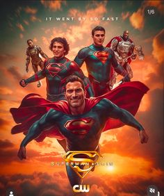 the poster for superman returns, featuring three superheros