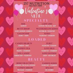 valentine's day menu with hearts and balloons