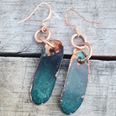 Thank You For Looking At This Brand New Primitive Brutalist Style Earrings Made Of New Solid Copper That I Added A Fabulous Patina And Sealed The Earrings Are About 2" Long From Top To Bottom 1/3 Inch Wide 5.3 Grams This Is A Totally Original Design.. One Of A Kind, Each Pair Will Be Slightly Different , Boho, Bohemian, Rustic, Raw, Primitive, Art Fair, Artsy, Modern Contemporary, Handmade, Hippie, , Festival, Burning Man, Square, Dark Oxidized Green Minimalist, Brutalist, Modernist, Geometric, Green Chandelier Earrings, Victorian Boho, Artsy Earrings, Green Minimalist, Patina Earrings, Bohemian Rustic, Minimal Gifts, Silver Star Earrings, Primitive Art