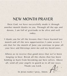 a poem written in black and white with the words'new month prayer'on it