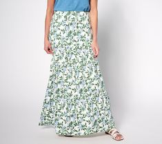 A sign of the season. You know spring/summer is happening when you pull on this linen-blend maxi skirt. Tiered and twirl-ready, it's the perfect piece for sunny-day outings, whether the mood is low-key flip-flops and tees or more dressy silk tanks and heeled sandals. From Denim & Co.® Fashions. Lightweight Maxi Skirt For Spring Day Out, Spring Day Out Maxi Skirt, Maxi Length Bottoms For Spring Day Out, Spring Maxi Bottoms For Day Out, Spring Maxi Skirt For Day Out, Spring Vacation Maxi Skirt With Elastic Waistband, Spring Vacation Maxi Length Bottoms, Maxi Length Skirt For Spring And Summer, Spring Beach Maxi Skirt With Lining