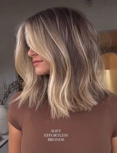 Hair Inspo Color Low Maintenance, Lived In Blonde Balayage Short, Short Hair With Balayage Brunettes, Balayage Hair On Light Brown Hair, Long To Lob Before And After, Blonde On Pale Skin, Blonde Highlights On Brown Hair Short, Dark Brown Roots Blonde Hair Balayage, Dark Blonde Lob