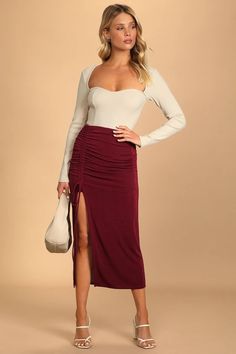 Satin Crop Top Outfits, Midi Satin Skirt Outfit, Printed Top Outfit, Midi Satin Skirt, Orange Midi Skirt, Satin Skirt Outfit, Lulu Skirt, Ruched Midi Skirt, Wrap Midi Skirt