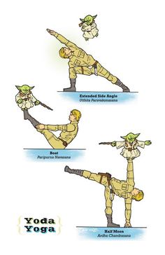 the instructions for how to do yoga with yoda and star wars characters in different poses