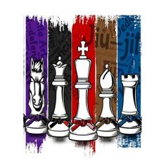 the four chess pieces are painted in different colors