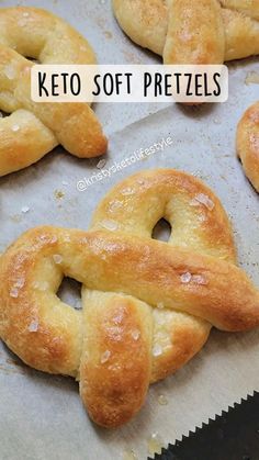 soft pretzels on a baking sheet with the words keto soft pretzels