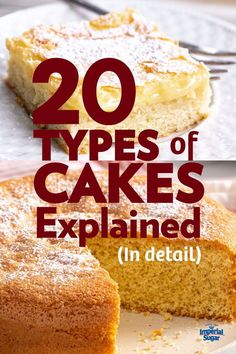 some type of cake with the words 20 types of cakes explaining it's detail