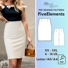 High Waist Skirt PDF Sewing Pattern Women Office Skirt Pattern Pencil Skirt Shop Bundle: https://www.etsy.com/listing/1780689029/whole-shop-bundle-sewing-pattern-blouses Sizes: US Size 4  - 16             EU Size XS - 3XL Sewing Pattern instructions language: English Print size: - A0 pattern files                   - A4 pattern files                   - US LETTER pattern files (For different print sizes please contact me and I will be more than happy to help. Just send me a message). Pattern spe Sewing Pattern Women, Pattern Pencil Skirt, Sewing Patterns Skirt, Pencil Skirt Pattern, Skirt Office, Skirt Patterns, Skirt Pencil, Skirt Casual, Office Skirt