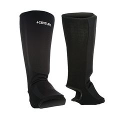 the boot covers are black and have zippers on them, with white writing that reads centri