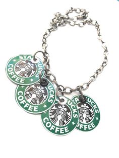 Upcycled Starbucks logo charm necklace/bracelet—made from an aluminum soda can❣ AbsoluteJewelry • Etsy Can Jewelry, Café Starbucks, Upcycled Gifts, Starbucks Lovers, Aluminum Jewelry, Recycled Jewelry, Eco Friendly Jewelry