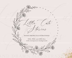 a white and gold wedding card with the words little cut stories written in black ink