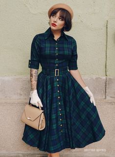 'Way Out West' Black Watch Tartan 50s Style Swing Dress. With Pockets! - British Retro Vivienne Westwood Shirt, Full Circle Dress, 50s Look, Black Watch Tartan, Katharine Hepburn, Circle Dress, Out West, 50s Style, Black Party Dresses