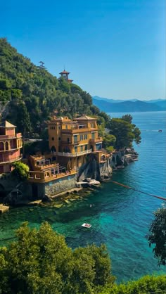 an aerial view of houses on the shore of lake garda in italy, europe