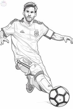 a drawing of a man kicking a soccer ball