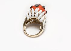 David Webb Ring.Vintage 18K yellow gold, coral round brilliant cut diamond and enamel ring by David Webb. Size 7. Signed David Webb, 18K. David Webb Jewelry Art Deco Enamel Rings For Formal Occasions, Formal White Enamel Rings, Formal Enamel Ring With Gemstone, Art Deco Enamel Ring Jewelry, Art Deco Enamel Jewelry Ring, Vintage Diamond Enamel Round Ring, Vintage Round Diamond Enamel Ring, Fine Jewelry Collectible Enamel Ring, Luxury White Oval Enamel Ring