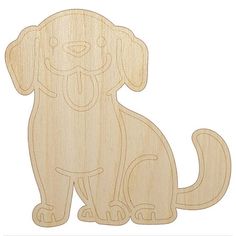 a wooden cutout of a dog sitting down