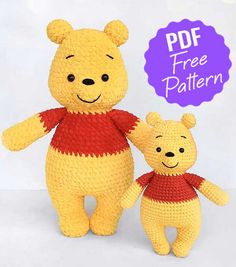 a crocheted winnie the pooh and piglet doll are posed next to each other