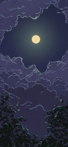 the night sky with clouds and a full moon