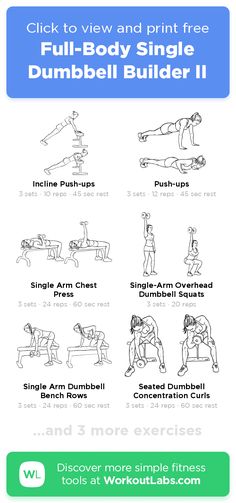 the full body single dumbbell workout plan is shown in black and white, with instructions to