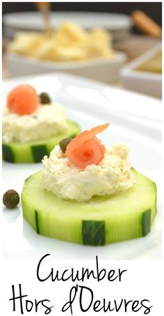 cucumber with cream cheese and salmon served on cucumbers for appetizers