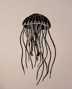 a black and white drawing of a jellyfish