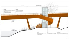 an architectural drawing of a bridge that is connected to another building